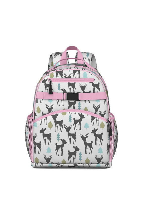 Rustic Deer Hunting Backpack with Artistic Buck Head and Geometric Forest Design for Elementary School