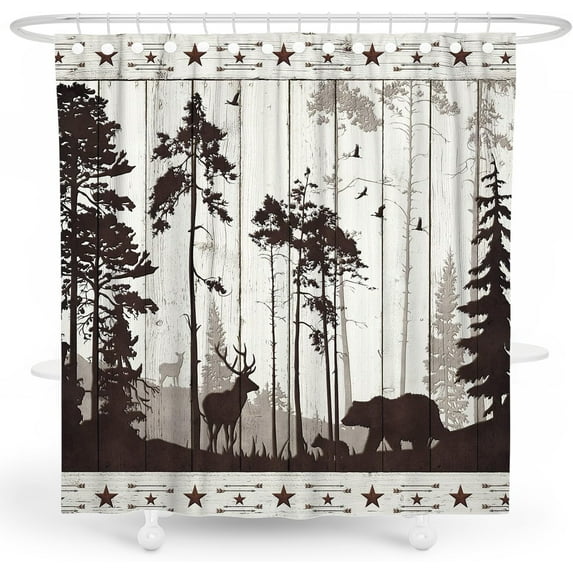 Rustic Deer Hunting Shower Curtain Set Forest Woodland Cabin Shower Curtains for Bathroom Farmhouse Country Lodge Bathroom Decor Polyester Fabric-72" x 72"