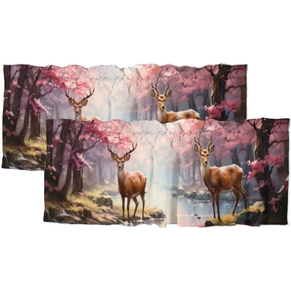 Rustic Deer Kitchen Curtain Valances Spring Forest Tree Moose Camping Nature Safari Animal Window Treatment Valance Curtains for Bathroom 54 by 18 in, 2 Panel