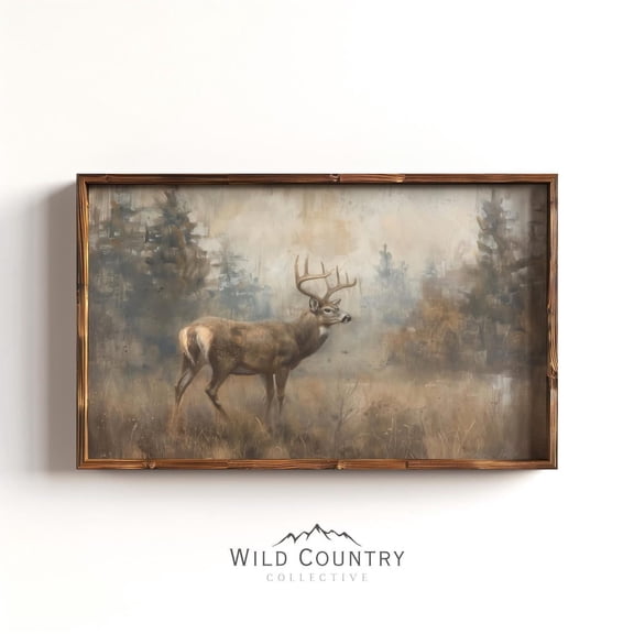 Rustic Deer Landscape Poster Vintage Woodland Forest Art Cabin Decor Hunting Wall Print Style UNFRAMED PAPER POSTER