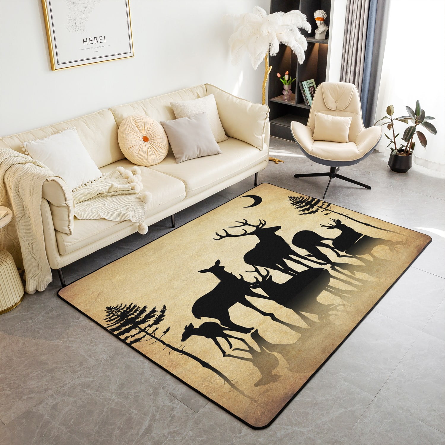Rustic Deer Moose Area Rugs for Bedroom Bedside Living Room, Farmhouse