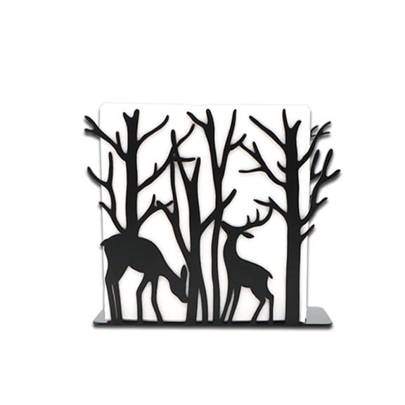 Rustic Deer Napkin Holder,Deer in the Forest Pine Tree,Metal Deer Owl Decor,Christmas Napkin Holder for Table, Farmhouse Elk Napkin Holder for Home Kitchen Restaurant Picnic Party Wedding