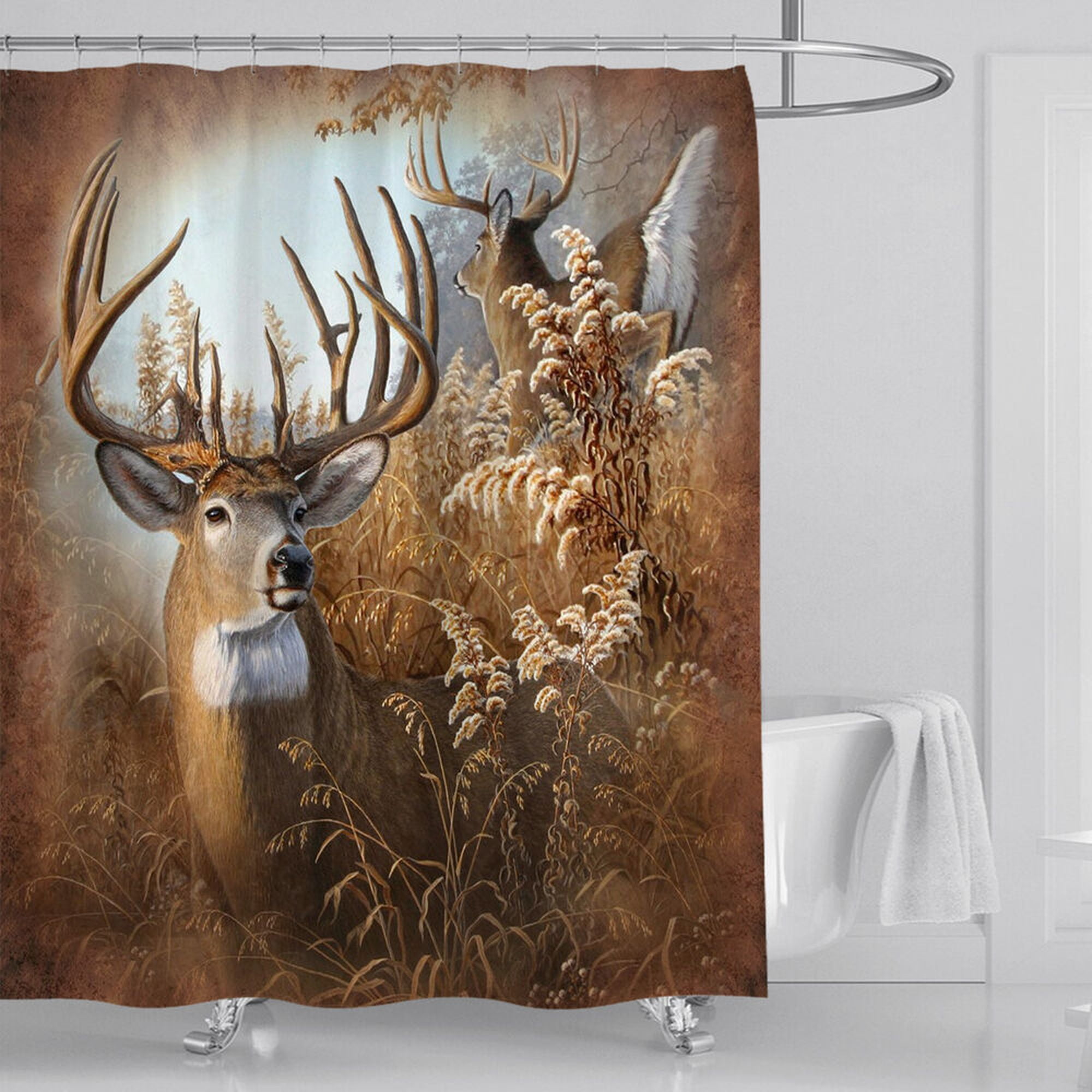 Rustic Deer Shower Curtain Set Waterproof Design for a Stylish