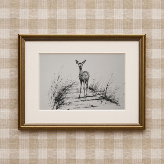 Rustic Deer Sketch Wall Art Woodland Animal Print Minimalist Deer ...