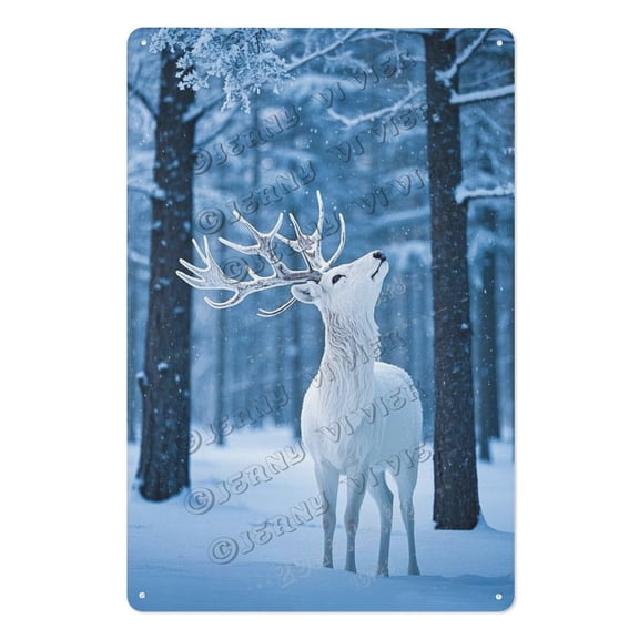 Rustic Deer Snowy Forest Metal Art – Winter Wildlife Wall Decor for Bedroom, Living Room, Cabin – Unique Holiday Gift for Nature & Animal Lovers 12x16 inch