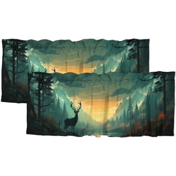 Rustic Deer Thermal Insulated Window Curtain Valance Cabin Forest Tree Moose Camping Nature Safari Animal Privacy Decorative Rod Pocket Short Window Valance Curtains 54 by 18 in, 2 Panel