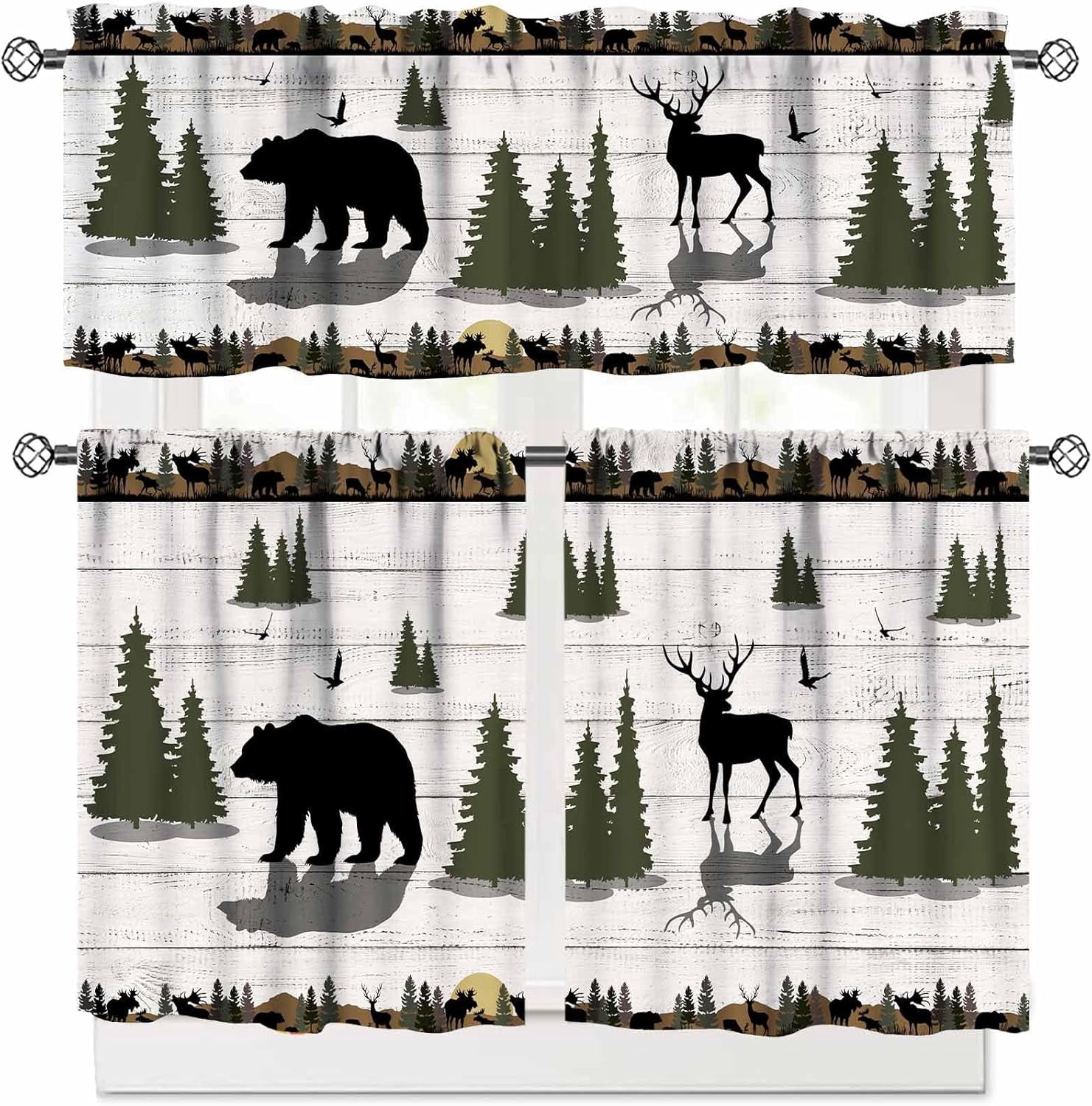 Rustic Deer Valance Curtains for Kitchen,Farmhouse Hunting Elk Country ...