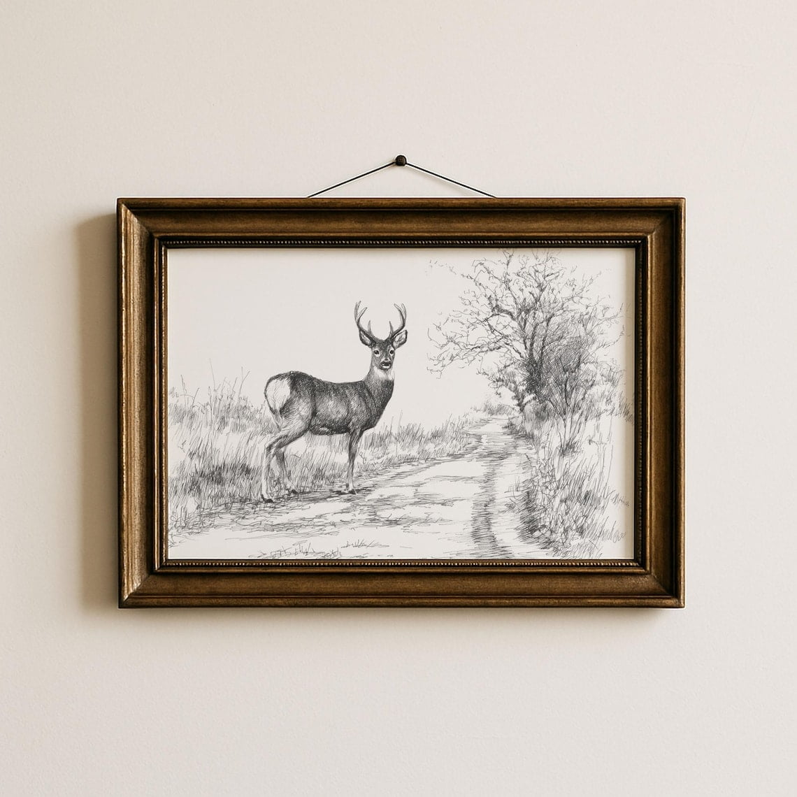 Rustic Deer Wall Art Print Woodland Nature Illustration Rustic Wildlife ...