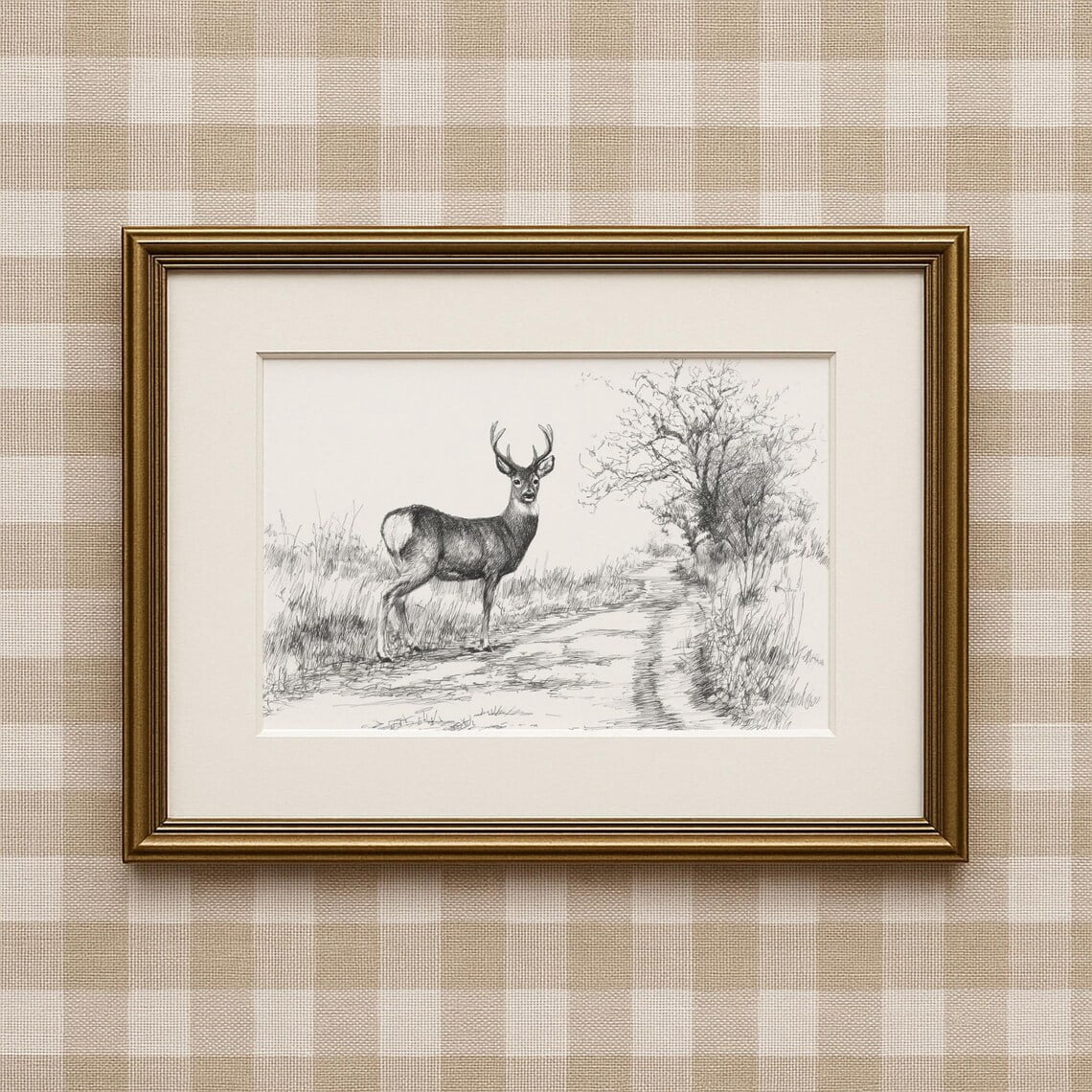Rustic Deer Wall Art Print Woodland Nature Illustration Rustic Wildlife ...