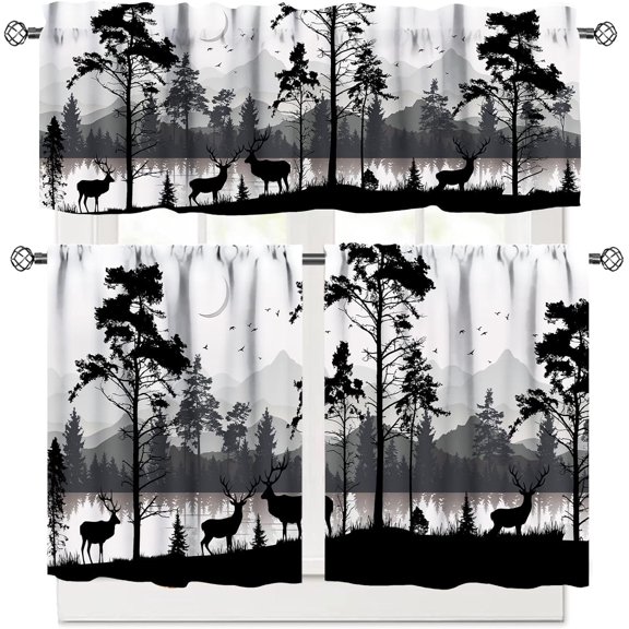 Rustic Deer Window Valance,Farmhouse Forest Cabin Wild Animals Country Deer Window Treatments for Kitchen Bathroom Bedroom Living Room 3 Piece Set