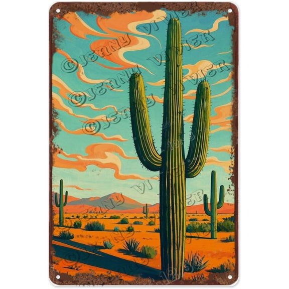 Rustic Desert Cactus Sign 12x16 Inch Blue Sky Wall Decor for Living Room, Balcony, or Cafe | Ideal Present for Birthdays, Christmas, and Housewarmings