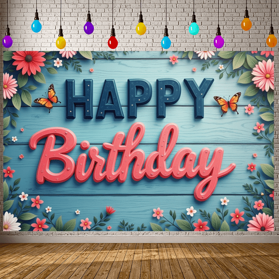 Rustic Design Birthday Party Banner Wooden Backdrop Sign for Birthday Party Indoor Decoration Event Celebration