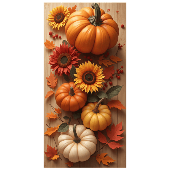 Rustic Design Pumpkin Thanksgiving Banner Sunflower Autumn Leaves Fall Decor for Holiday Celebration Indoor Outdoor Party