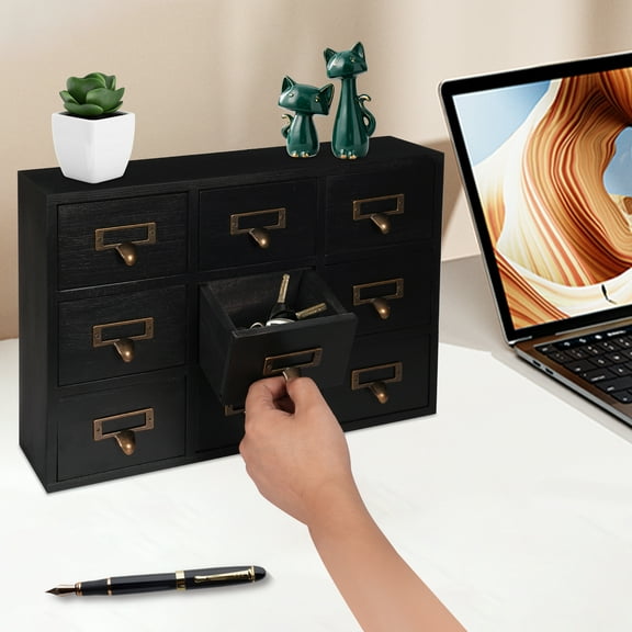 Rustic Desk Apothecary Cabinet with 9 Drawers, Metal Handles, and Label Slots for Efficient Organization and Tidy Storage in Home or Office