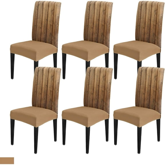Rustic Dining Chair Cover Set of 6 - Retro Farmhouse Brown Wooden Stretch Chair Protectors Slipcover, Spandex Kitchen Chair Seat Back Cushion Slip Cover for Dining Room, Party, Hotel, Ceremony
