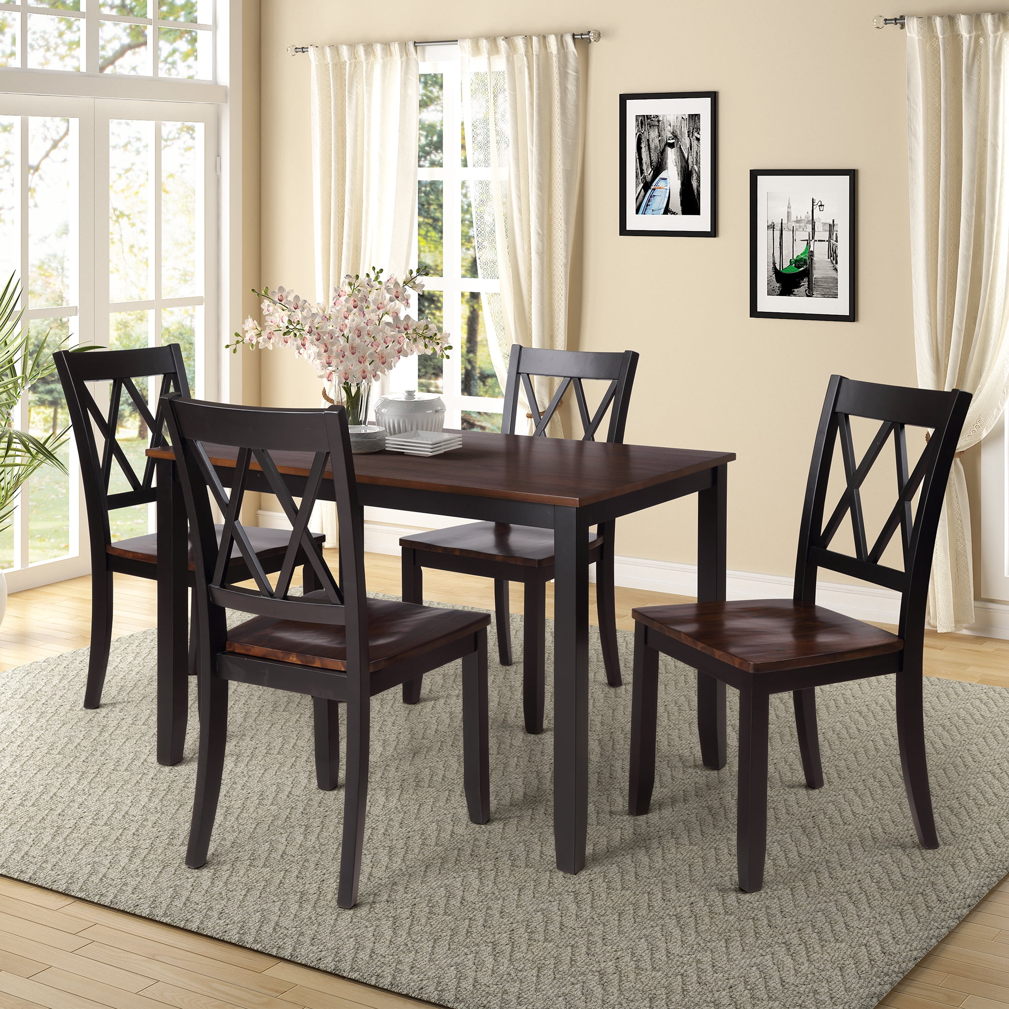 Tmosi 5 Piece Farmhouse Dining Table Set for 4, Mid-Century Modern  Rectangular Table and 4 Upholstered Chairs, Kitchen Wood Table and Chairs  for Small