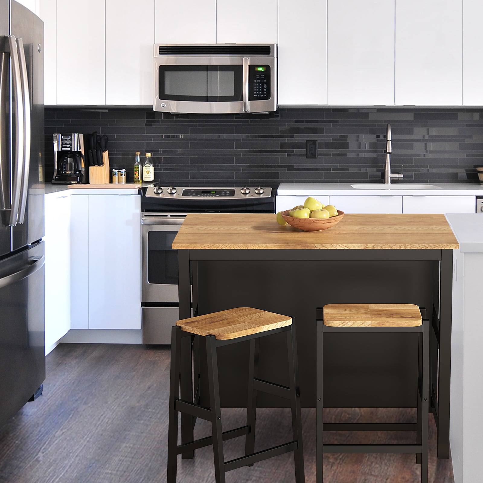 Rustic Dining Table Set for 2, Breakfast Table with 2 Open Shelves and