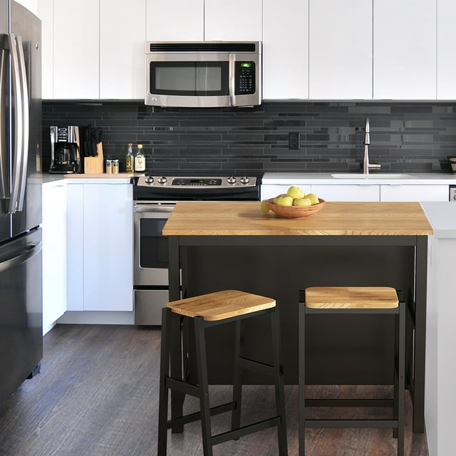 Rustic Dining Table Set for 2, Breakfast Table with 2 Open Shelves and