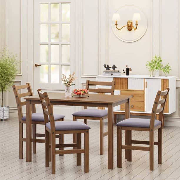 Rustic Dining Table Set for 4, Rectangular Dining Table with