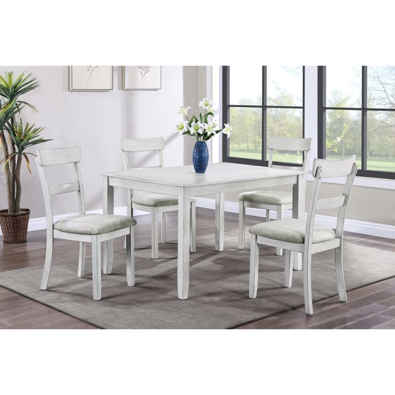 Rustic Dining With Rectangular Table And 4 Back Chairs, Upholstered Seats In Antique White + Gray/white 5 : Chairs Gray