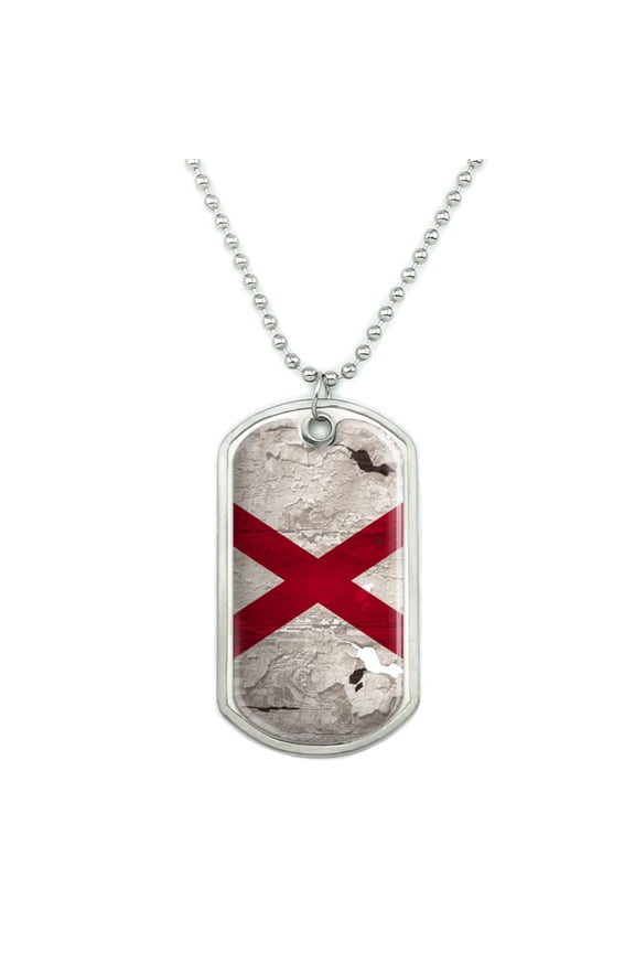 Rustic Distressed Alabama Flag Military Dog Tag Pendant Necklace with Chain