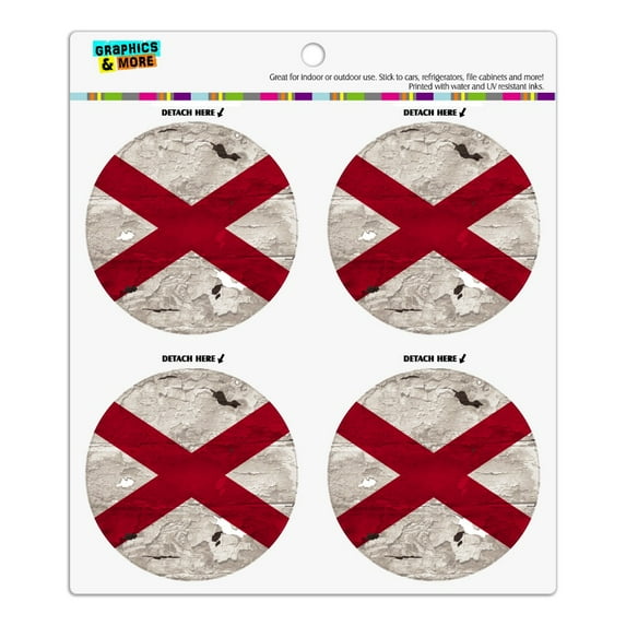 Rustic Distressed Alabama Flag Refrigerator Fridge Locker Vinyl Circle Magnet Set