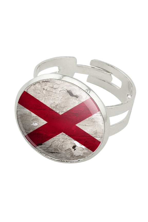 Rustic Distressed Alabama Flag Silver Plated Adjustable Novelty Ring