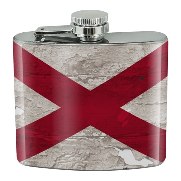 Rustic Distressed Alabama Flag Stainless Steel 5oz Hip Drink Kidney Flask