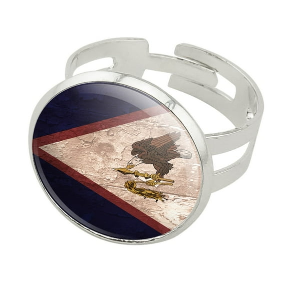 Rustic Distressed American Samoa Flag Silver Plated Adjustable Novelty Ring