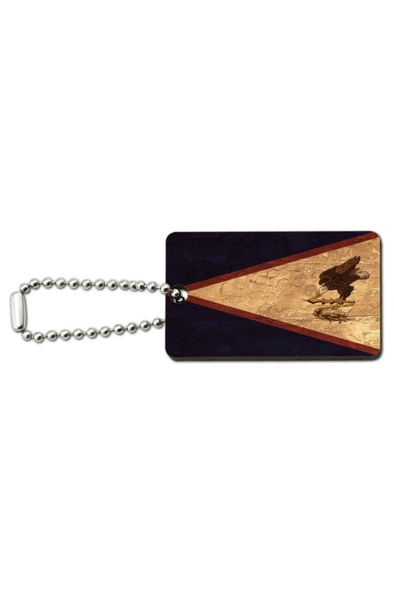 Rustic Distressed American Samoa Flag Wood Wooden Rectangle Keychain Key Ring