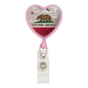 Rustic Distressed California State Flag Heart Lanyard Retractable Reel Badge ID Card Holder