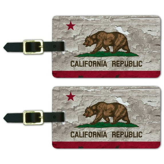 Rustic Distressed California State Flag Luggage ID Tags Suitcase Carry-On Cards - Set of 2