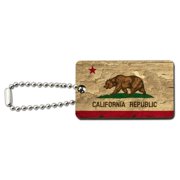 Rustic Distressed California State Flag Wood Wooden Rectangle Keychain Key Ring