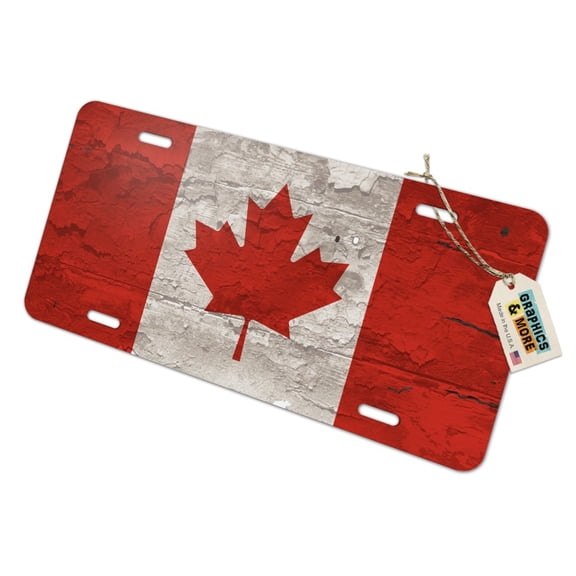 Rustic Distressed Canada Flag on Wood Novelty Metal Vanity Tag License Plate