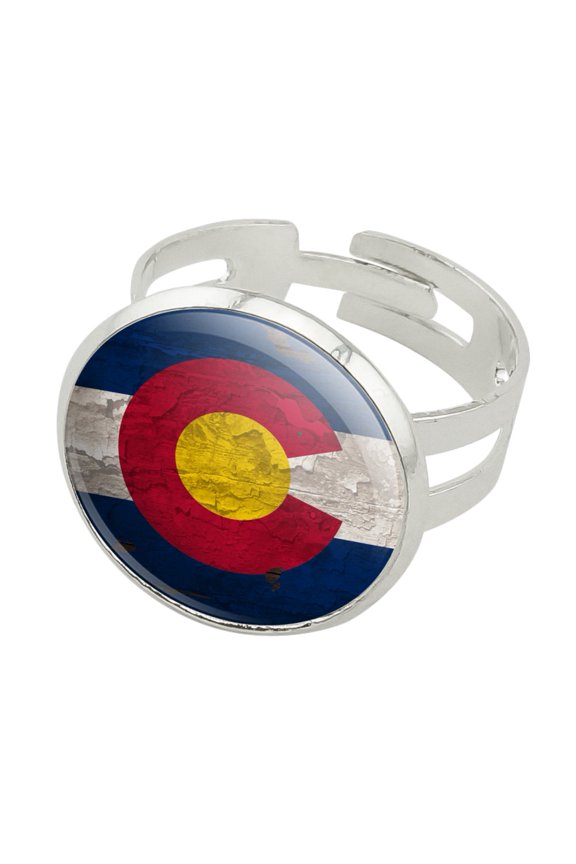 Rustic Distressed Colorado State Flag Silver Plated Adjustable Novelty Ring