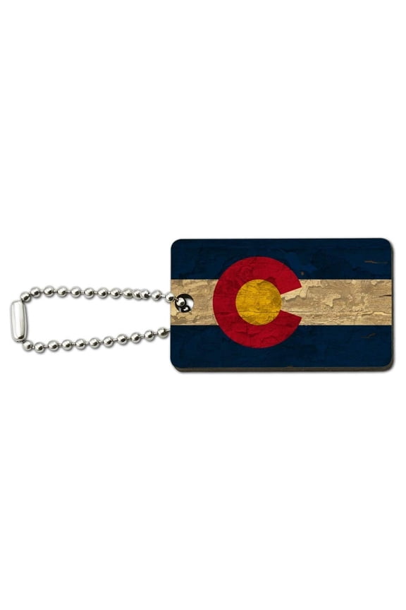 Rustic Distressed Colorado State Flag Wood Wooden Rectangle Keychain Key Ring