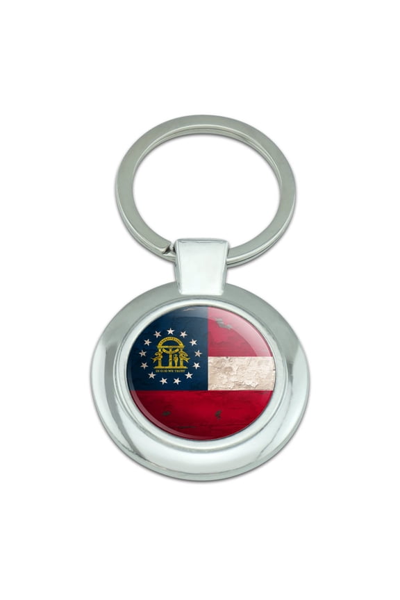 Rustic Distressed Georgia State Flag Keychain Classy Round Chrome Plated Metal