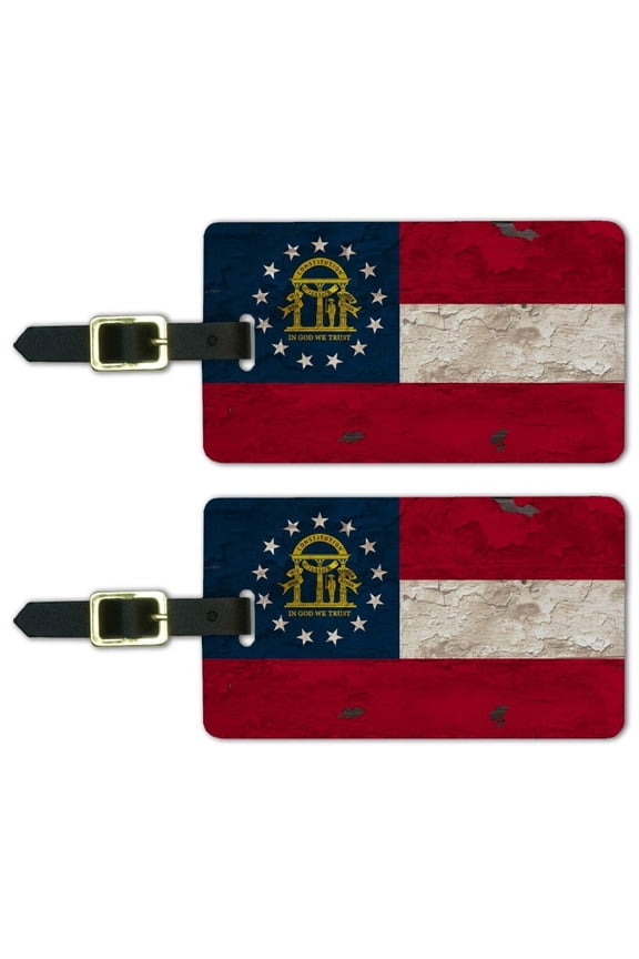 Rustic Distressed Georgia State Flag Luggage ID Tags Suitcase Carry-On Cards - Set of 2