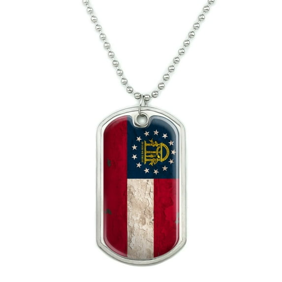 Rustic Distressed Georgia State Flag Military Dog Tag Pendant Necklace with Chain