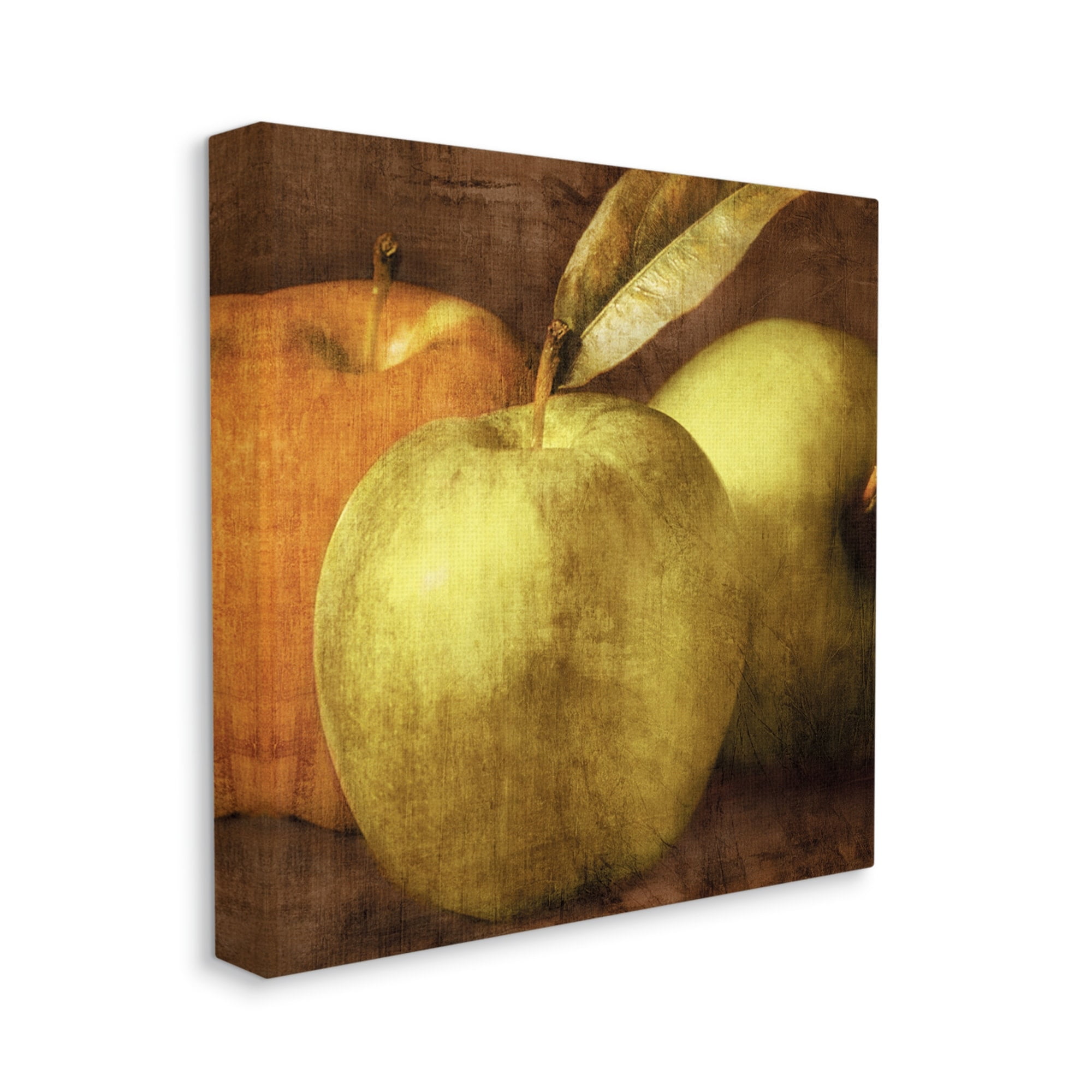 Rustic Distressed Green Apples Vintage Design Food & Beverage Gallery-Wrapped Canvas Print Wall Art, 17x17