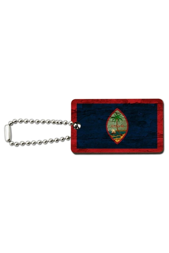 Rustic Distressed Guam Flag Wood Wooden Rectangle Keychain Key Ring