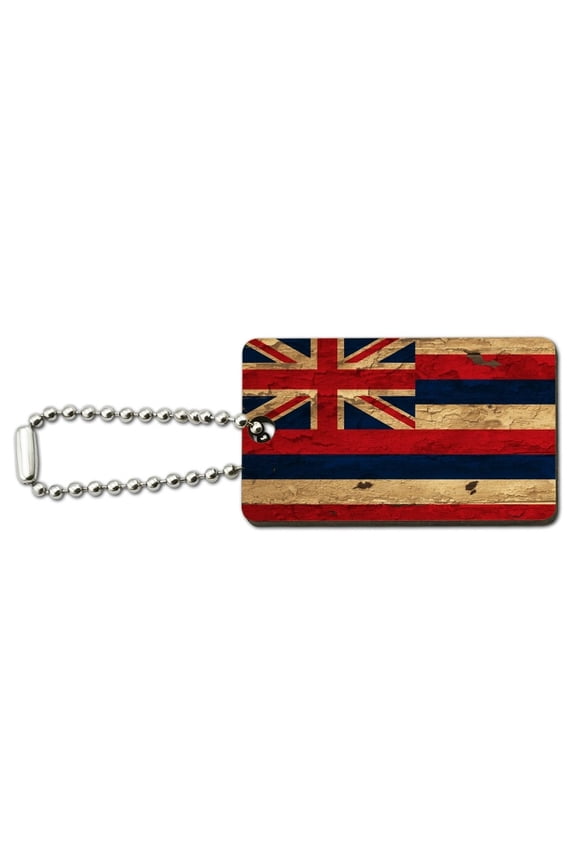 Rustic Distressed Hawaii State Flag Wood Wooden Rectangle Keychain Key Ring