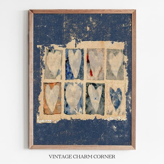 Rustic Distressed Heart Shapes Unframed Paper Print