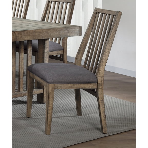 Rustic Distressed Light Brown Wood Dining Chairs - Set of 2, Gray Polyester Fabric Padded Seats, Natural Weathered Look for Dining Room Furniture, 20.5"W x 24.5"D x 38"H