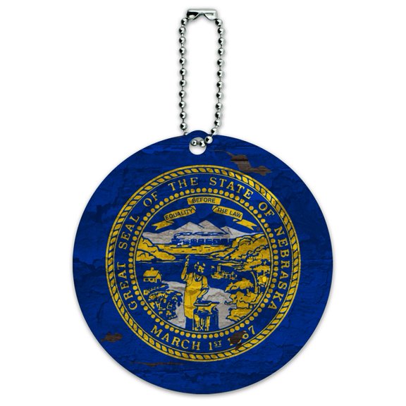 Rustic Distressed Nebraska State Flag Round Luggage ID Tag Card Suitcase Carry-On
