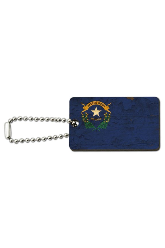 Rustic Distressed Nevada State Flag Wood Wooden Rectangle Keychain Key Ring