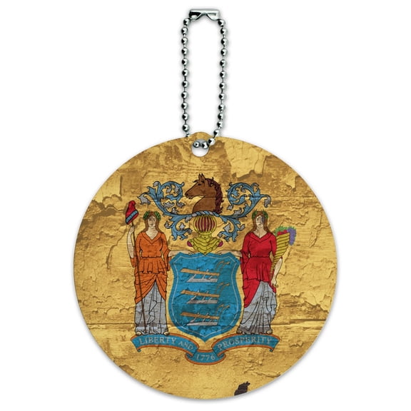 Rustic Distressed New Jersey State Flag Round Luggage ID Tag Card Suitcase Carry-On