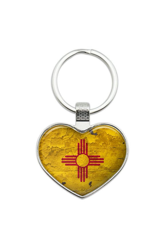 Rustic Distressed New Mexico State Flag Keychain Heart Love Metal Key Chain Ring