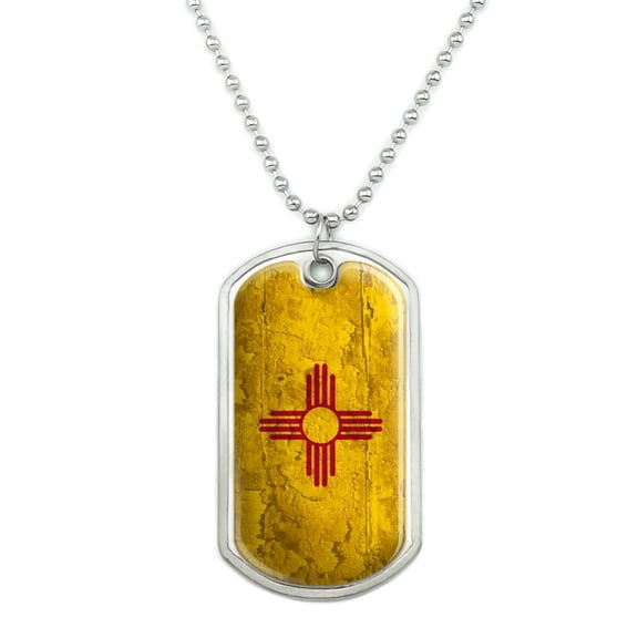 Rustic Distressed New Mexico State Flag Military Dog Tag Pendant Necklace with Chain