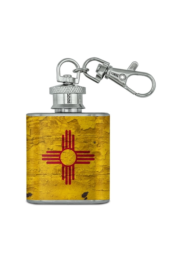 Rustic Distressed New Mexico State Flag Stainless Steel 1oz Mini Flask Key Chain